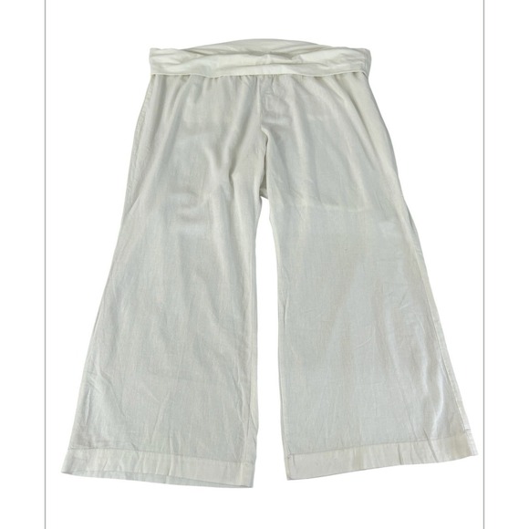 Old Navy Plus Taille Forte‎ Sz 30 WRD Beach Pants Wide Leg Linen Blend White - Picture 1 of 12